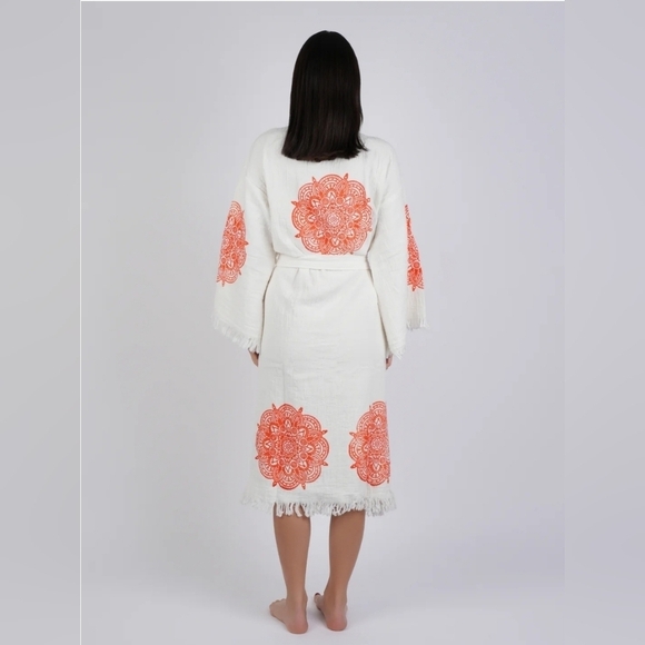 The Jen - 100% Turkish cotton - white with orange design - Picture 1 of 3